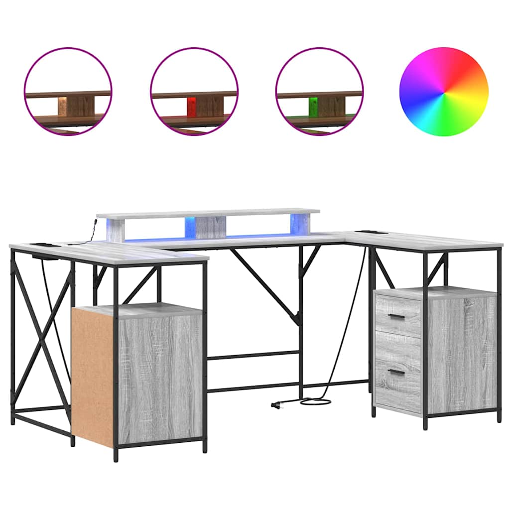 Desk Grey sonoma 182 x 101 x 87.5 cm Engineered wood